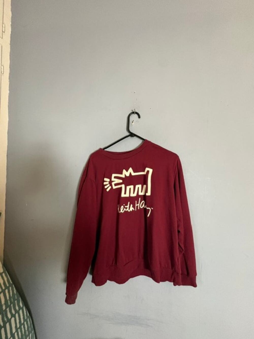 Keith Haring Barking Dog Womens Burgundy Graphic Sweatshirt Size XL